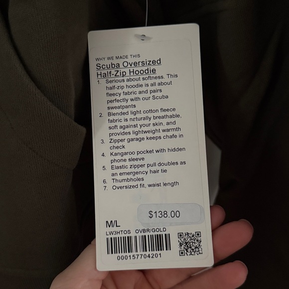 NWT LULULEMON SCUBA OVERSIZED HALF-ZIP HOODIE Olive Brown/Gold  M/L - Picture 2 of 4
